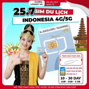 Sim Du lịch INDONESIA [10 - 30 Ngày] 4G/ 5G Tốc Độ Cao Và Ổn Định - Tặng Kèm Cây Chọc Sim