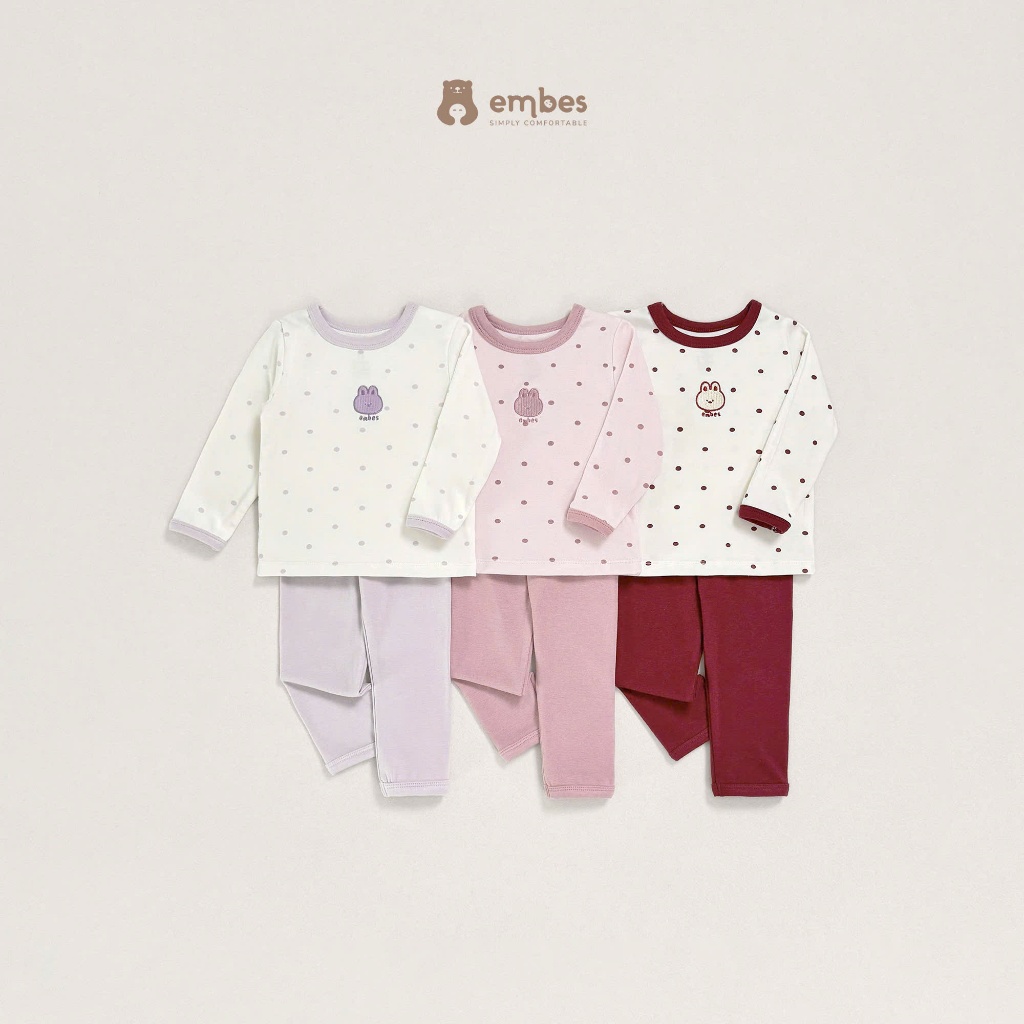 Bộ Quần Áo Dài Tay Thu Đông Hoạ Tiết Chấm Bi Cho Bé Gái Embes Chất Viscose Siêu Mềm Cho Bé Từ 8-18kg