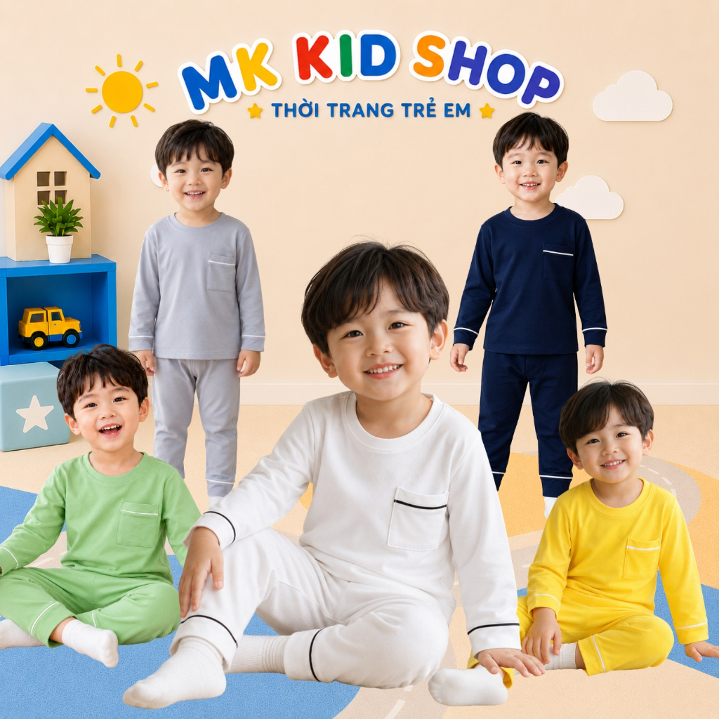 Bộ Đồ Ngủ Dài Tay Thun Lạnh Cho Bé Trai 8-30Kg, Quần Áo Thu Đông, Mềm Mại, Thoáng Mát Cho Bé Mặc Ngủ