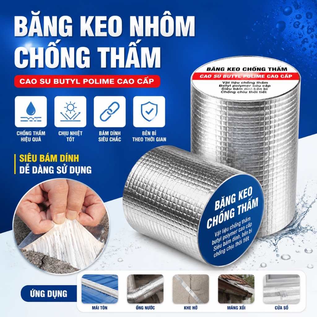 Cuộn Băng Keo Chống Thấm Chống Dột Dài 5 Mét Rộng 5cm/10cm, Keo Siêu Dính Dán Khe Hở Chống Nước Hiệu