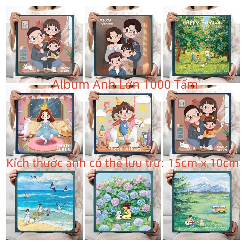Album ảnh 15x10cm chứa 1000 tấm, bìa vải nhung, gáy ốc kim loại chắc chắn, lưu giữ ảnh gia đình và bé yêu. — ảnh 1