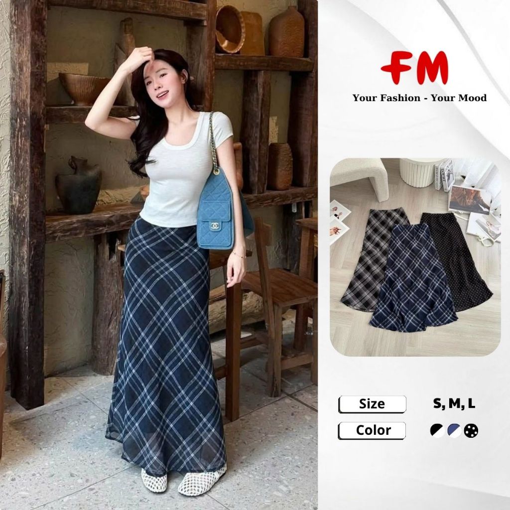 Chân Váy Nữ Dáng Suông FMSTYLE Voan Đuôi Cá Họa Tiết Kẻ Chấm Bi Thanh Lịch Phối Đồ Xinh 26070002