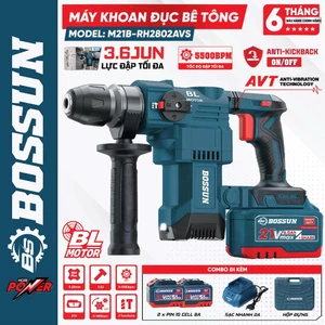MÁY KHOAN BÊ TÔNG PIN BOSHUN M21B-RH2802AVS Lực Búa 3.6J, Có Anti_kickbackl Tắt Mở, Giảm Rung AVS
