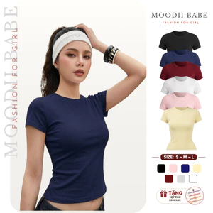 Áo Thun Nữ Slimfit Moodii Babe, Áo Baby tee Chất Cotton Mịn Co Giãn 4 chiều Ôm Dáng Thắt Eo