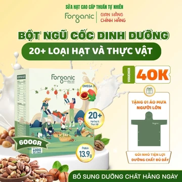 Sữa Hạt Thuần Chay Forganic - Sữa hạt Gấc kết hợp hơn 20 loại hạt dinh dưỡng, Sữa bột dinh dưỡng Hộp 600G (20 gói)