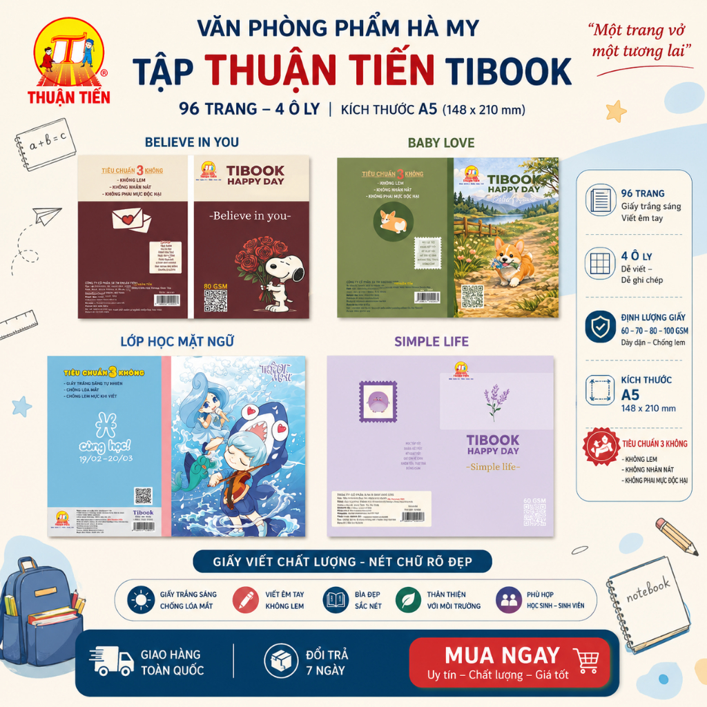 Lốc 10 Quyển Tập Vở Học Sinh Tibook Thuận Tiến 96Trang 80Gsm Vở 4 ÔLy ...