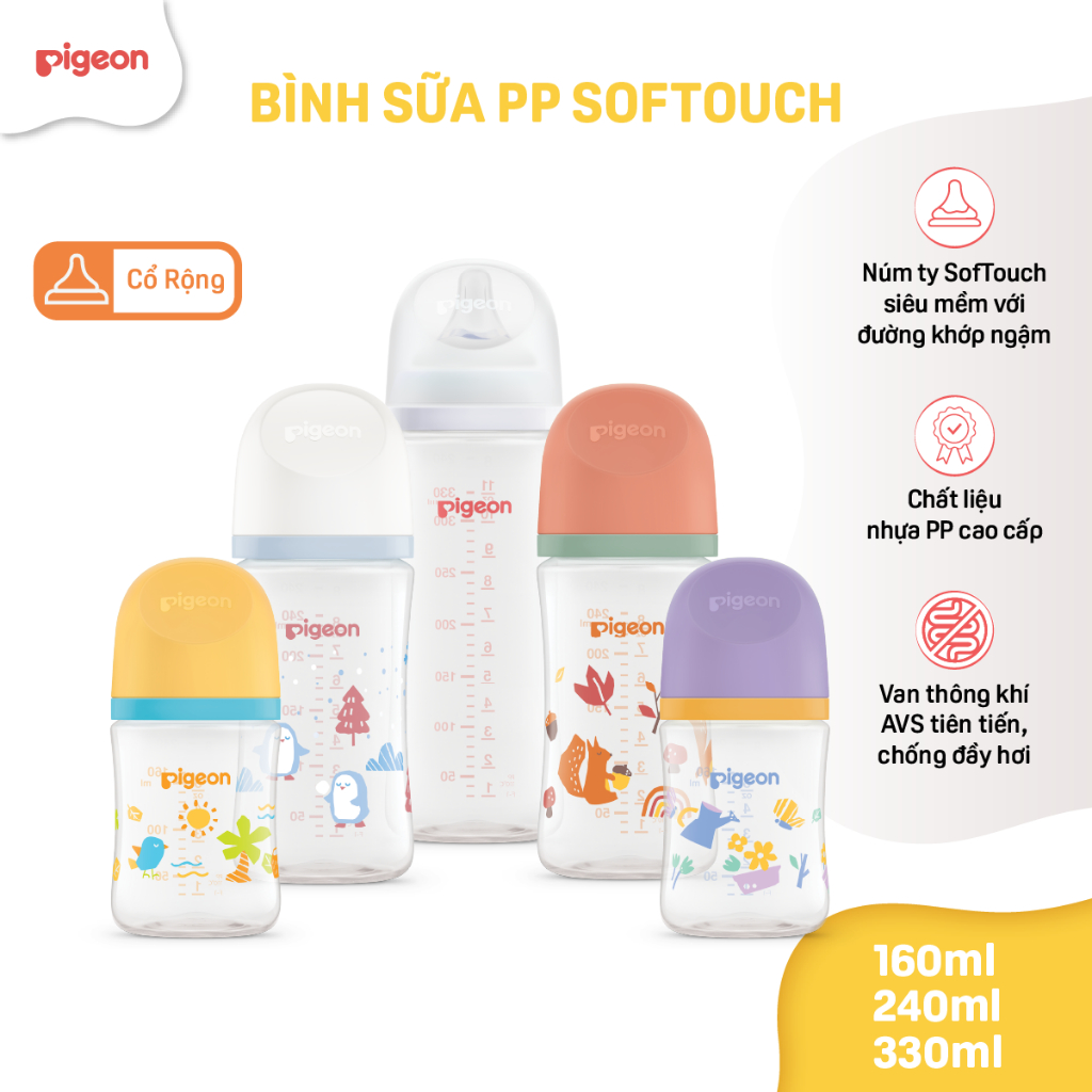 [ CHÍNH HÃNG - MẪU MỚI ] Bình sữa Pigeon Cổ hẹp nhựa PPSU 160ml/240ml Núm ti mềm