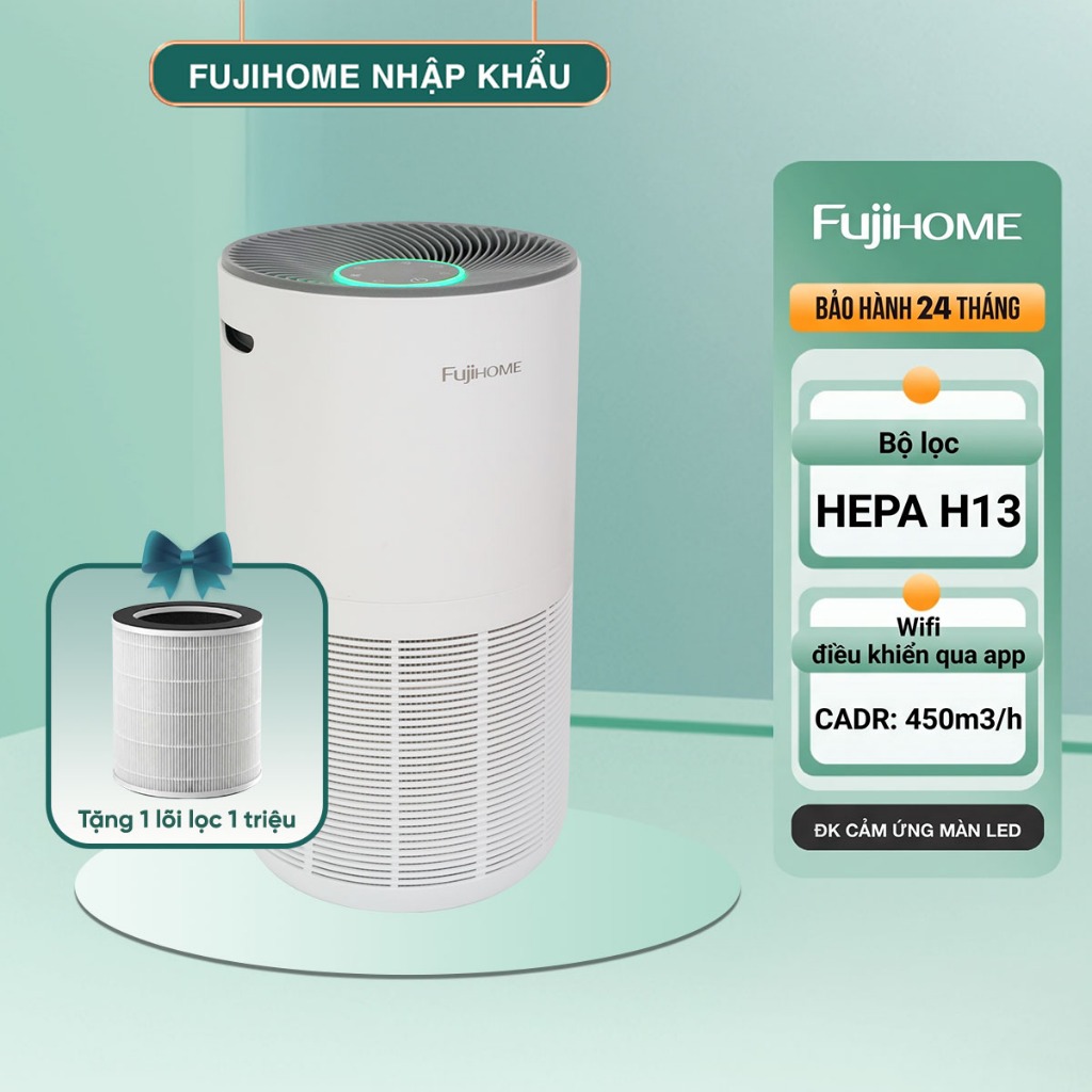 [TẶNG LÕI LỌC] Máy lọc không khí CADR 450m3/h FUJIHOME AP5GRAND diện tích phòng 32–55 m² BH 24 tháng