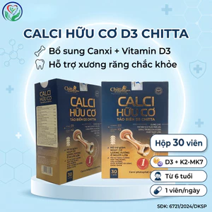 Calci Hữu Cơ Tảo Biển D3 Chitta 30 viên, bổ sung canxi D3 K2, hỗ trợ xương răng chắc khỏe