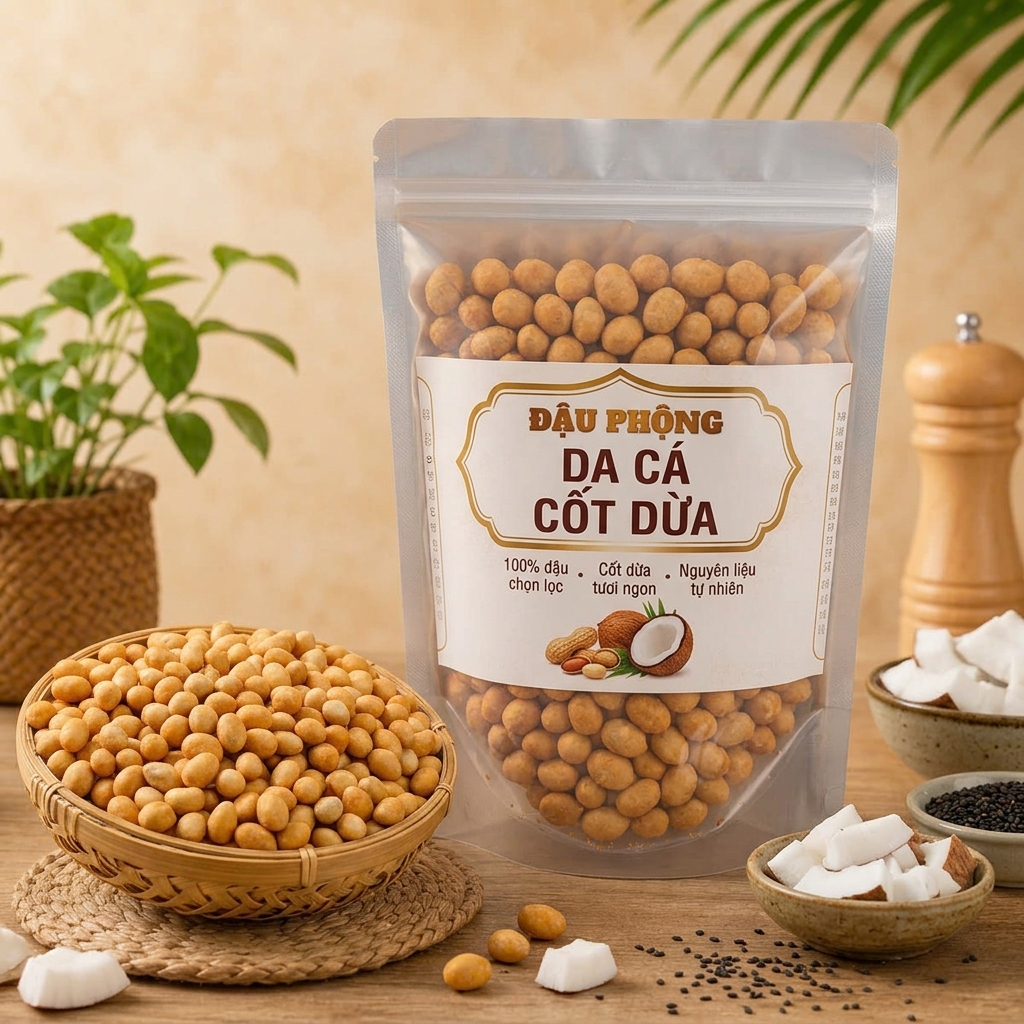 Đậu Phộng Da Cá Nước Cốt Dừa, Đậu Phồng Da Cá Tỏi Ớt ( Hàng TÚI ZIP)