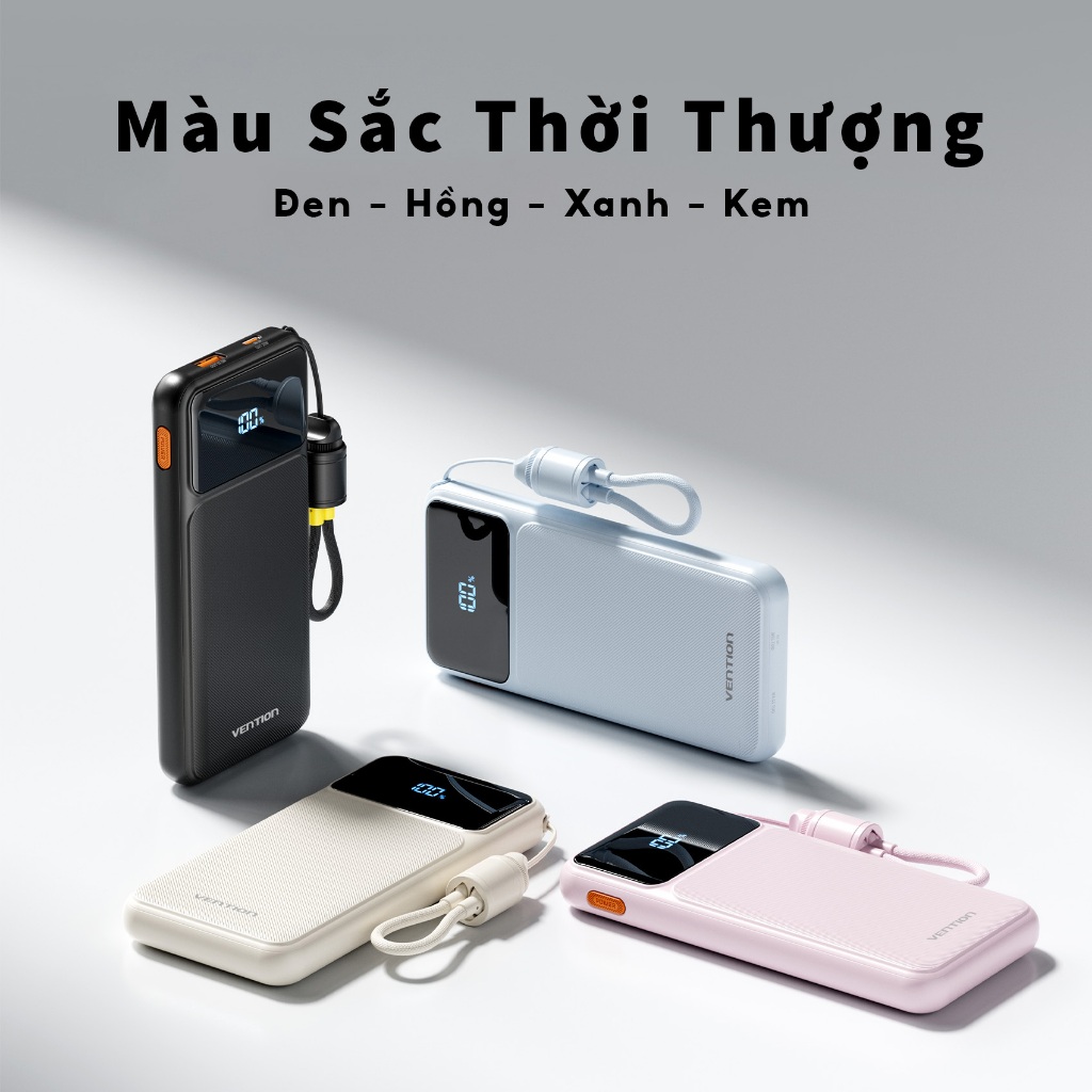 Pin Sạc Dự Phòng 20000mAh Vention 22.5W, Đạt Chuẩn 3C, 2 Cổng USB-A/C Kèm Dây Sạc Type C Màn LED Cho Điện Thoại Laptop | BigBuy360 - bigbuy360.vn