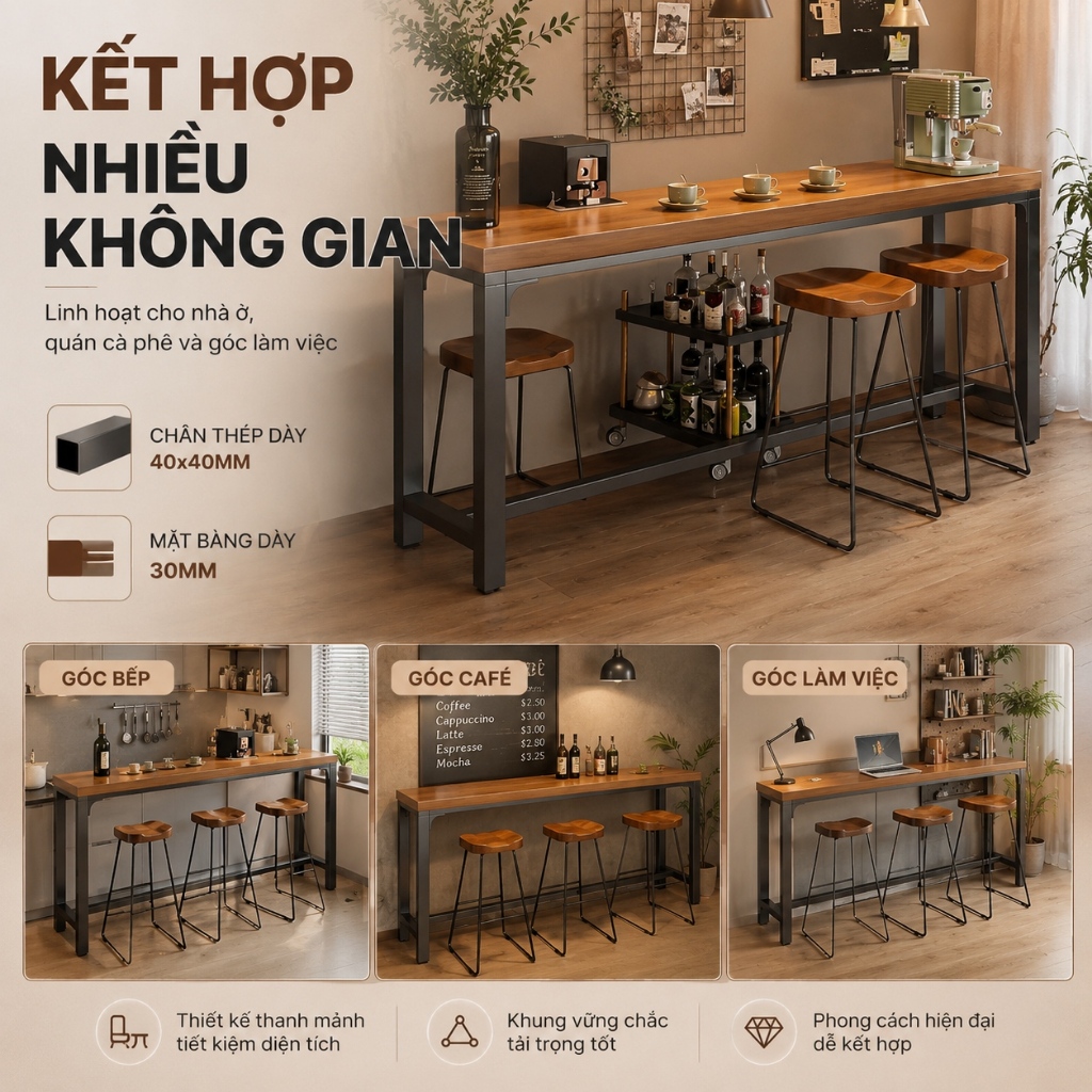 HUHU Bàn quầy bar 1.8m đa năng thiết kế hiện đại chắc chắn phù hợp nhiều không gian | BigBuy360 - bigbuy360.vn