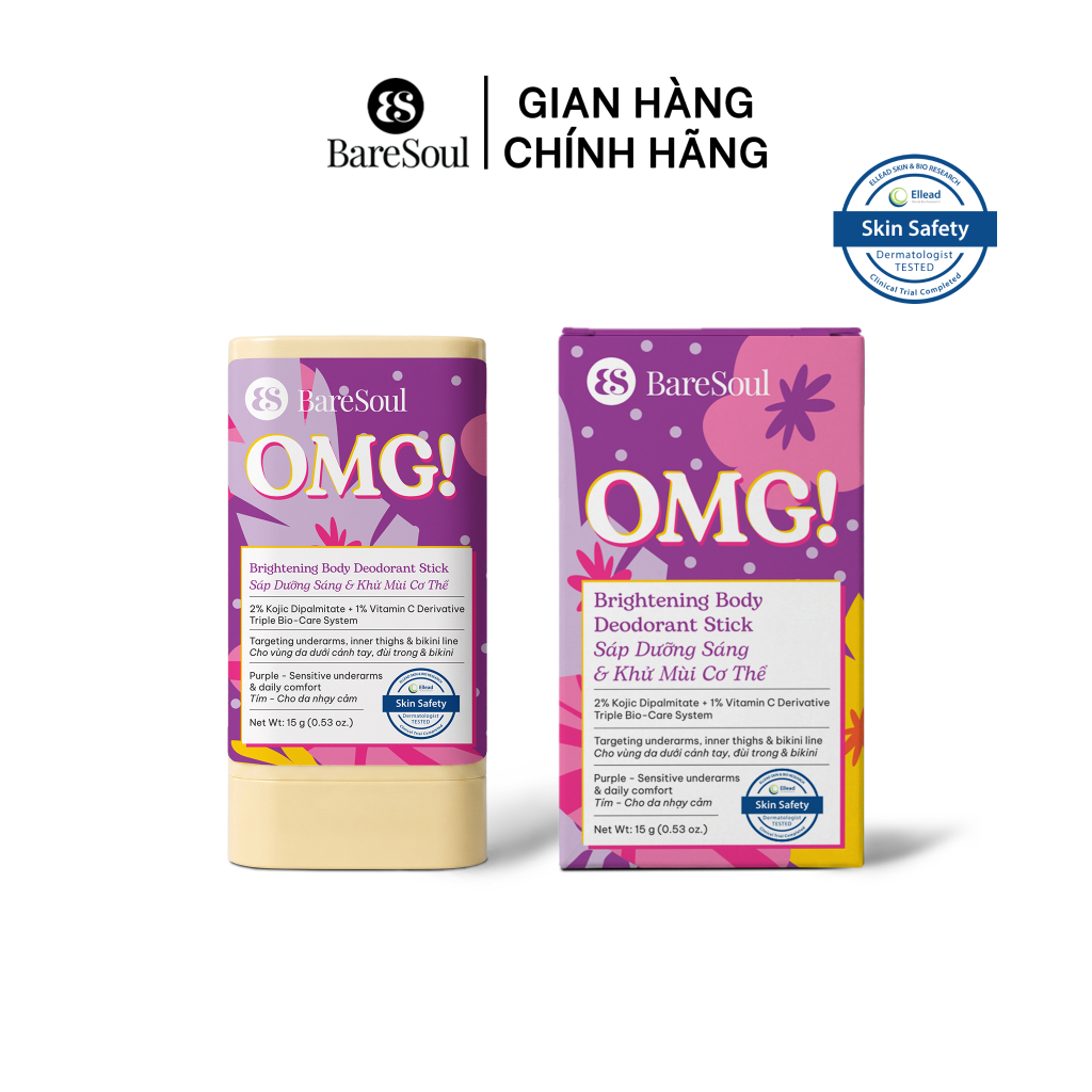 Sáp dưỡng sáng & khử mùi BareSoul OMG Tím 15g – Dành cho mẹ bầu và da nhạy cảm - Giúp làm sáng vùng nách