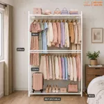 [ Kho sào kệ cho shop] Giá kê treo quần áo 2 tầng xào, 3 tầng kệ. Khung xào sắt treo quần áo sơn tĩnh điện VNS-024 — ảnh 7