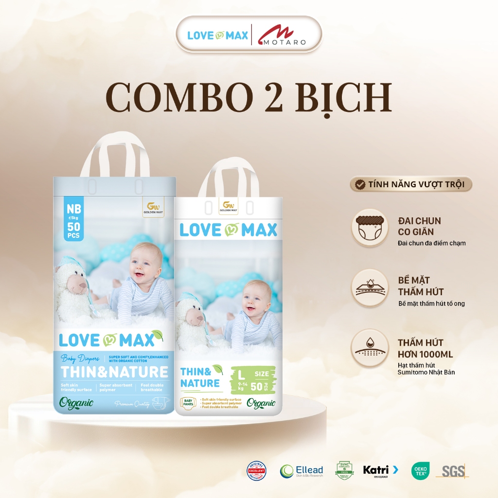 [2 BỊCH] Tã Bỉm Dán Quần LOVE MAX Mềm Mại, Siêu Thấm Hút, Chống Hăm An Toàn Cho Bé