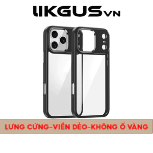 Ốp Lưng Trong Cứng LikgusVn Chống Ố Vàng Dùng Cho IP 12-13-14-15-16-17 Promax - Viền Gờ Cam Kim Loại