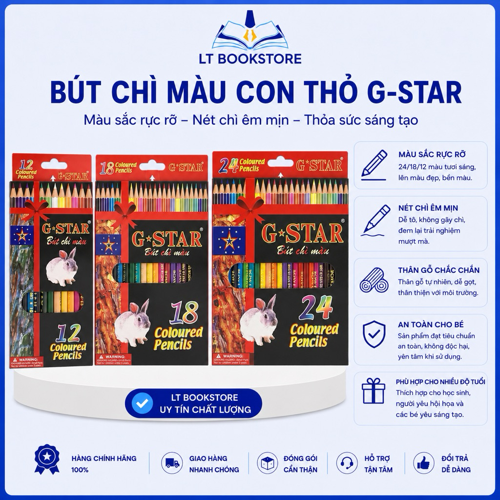 Bút Chì Màu G-STAR 12/18/24/36 Màu  Nét Tô Mịn, Màu Chuẩn, Thân G Cao Cấp Cho Học Sinh & Hoạ Sĩ - LT BookStore