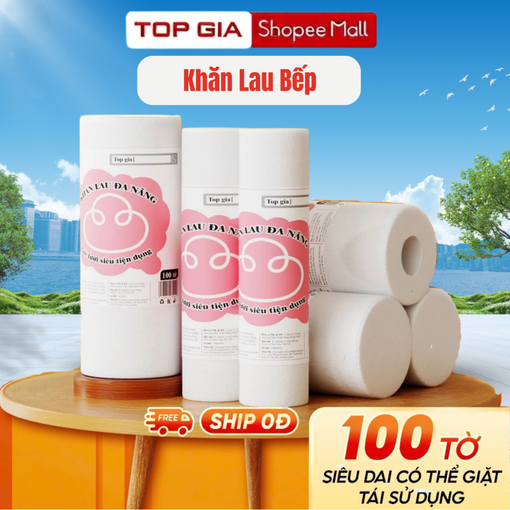 Khăn Lau Bếp Đa Năng Cuộn 100 tờ Top Gia Siêu Dai Có Thể Giặt Tái Sử Dụng