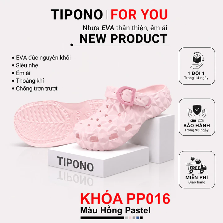 TIPONO PP016 Buckle Clogs Dép Sục Sầu Riêng Phá Cách Siêu Mềm Cao Cấp Thiết Kế Khối Gai Độc Lạ