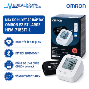 Máy đo huyết áp bắp tay Omron Ez BT Large Hem 7183T1-L (vòng bít lớn) hỗ trợ đo huyết áp,nhịp tim
