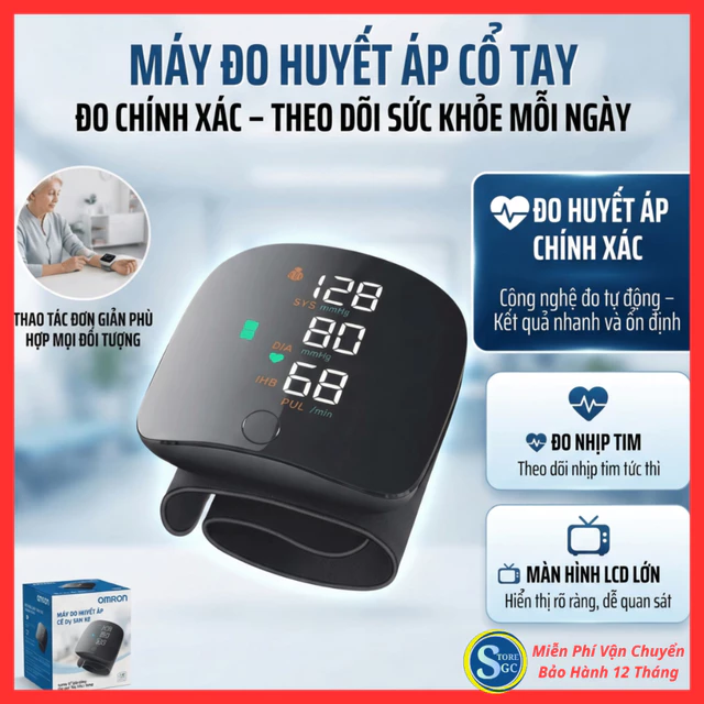 Máy đo huyết áp cổ tay màn hình Led đọc kết quả bằng bằng tiếng việt dễ sử dụng đơn giản chính xác