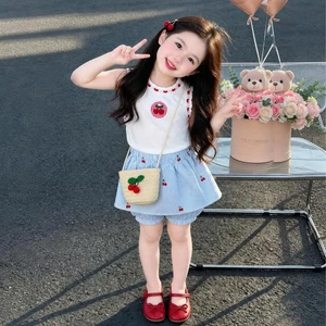 Đồ bé gái Hàn Quốc, Set đồ cá tính cho bé gái, Đồ bộ bé gái áo sát nách cotton mix chân váy xoè 8-30kg Sunny Kids