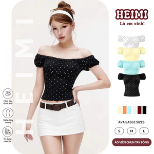 Áo Thun Nữ Tay Bồng Viền Chun Nhún Ngực Nhẹ Nhàng Nữ Tính Chất Thun Cotton Co Giãn HEIMI