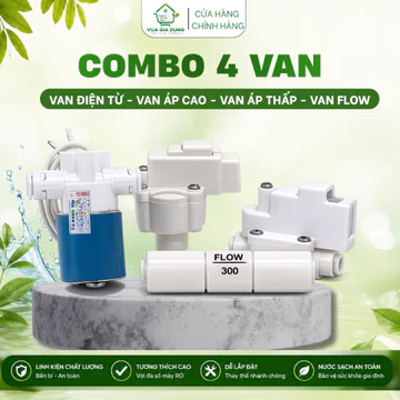 Bộ 4 Van Máy Lọc Nước RO Gồm Van Điện Từ 24V, Van Áp Cao, Van Áp Thấp, Van Flow Chính Hãng