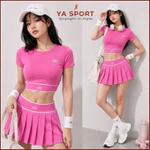 🔥HOT 2026🔥 Set Bộ Tennis Nữ AL0 Xuất Mỹ Cao Cấp YS419A | Áo Croptop Thể Thao + Chân Váy Xếp Ly Có Quần, Pickleball Gym — ảnh 2