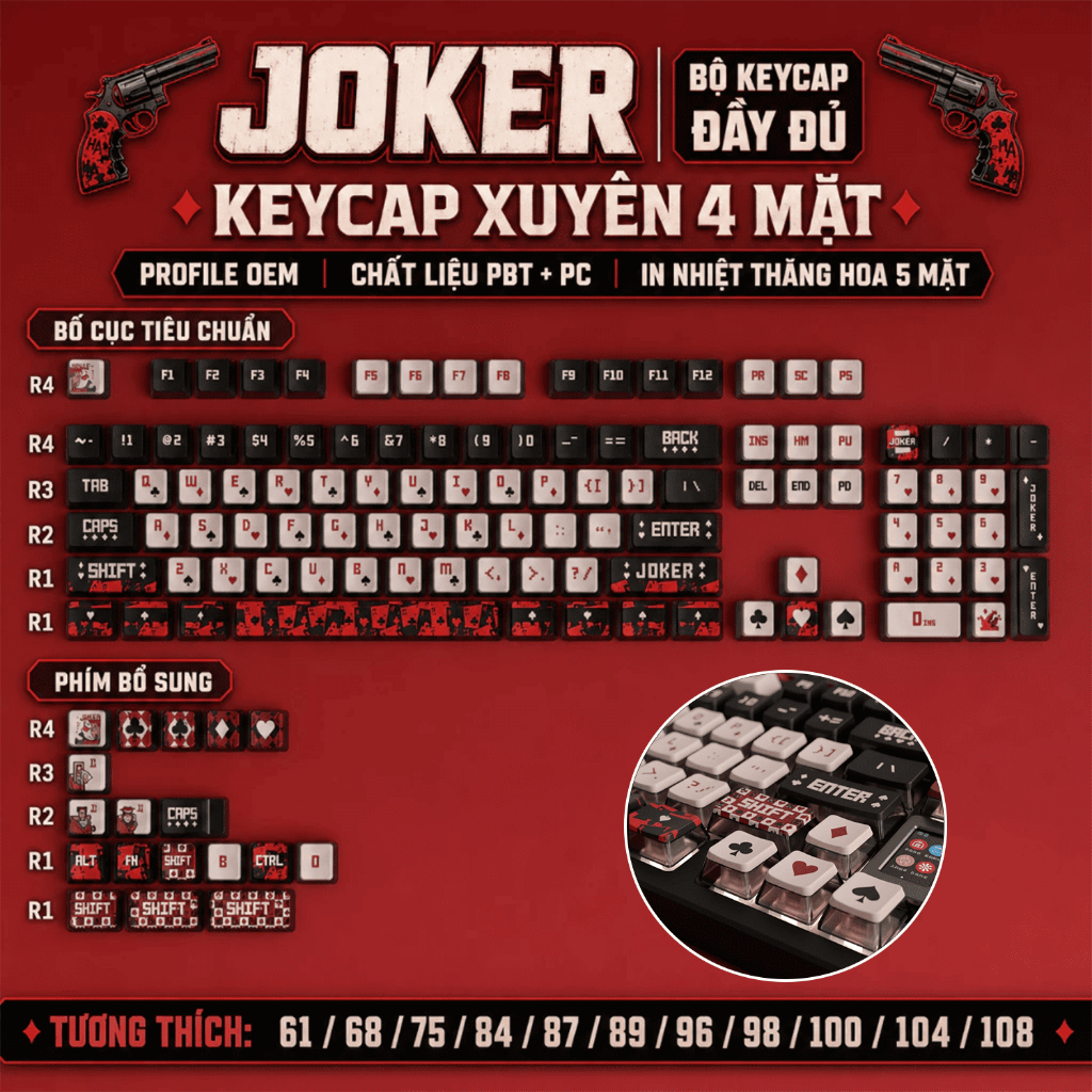Keycap RED JOKER PBT Xuyên LED – Bộ Keycap Anime Cho Bàn Phím Cơ RGB | BigBuy360 - bigbuy360.vn