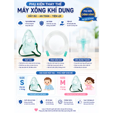 Bộ Phụ Kiện Máy Xông Khí Dung Cho Bé Mặt Nạ + Ống Dẫn Khí + Cốc Đựng Thuốc Size S/M