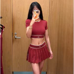 🔥HOT 2026🔥 Set Bộ Tennis Nữ AL0 Xuất Mỹ Cao Cấp YS419A | Áo Croptop Thể Thao + Chân Váy Xếp Ly Có Quần, Pickleball Gym — ảnh 4