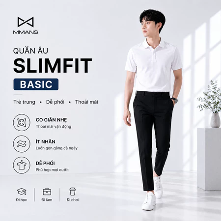 Quần âu nam MMANS Basic vải Vitex ống côn co giãn dễ phối