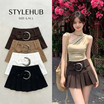 Chân Váy Ngắn Xếp Ly Khóa To Cá Tính - Chân Váy Kaki Dáng Chữ A Sexy, Trẻ Trung 8338