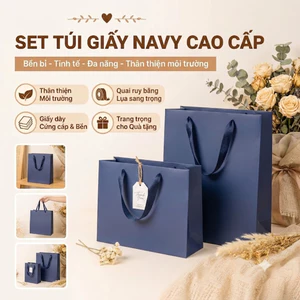 Combo 25 Túi Giấy Quà Tặng Xanh Navy Cao Cấp Quai Dây - Túi Đựng Hộp Quà, Quà Doanh Nghiệp, Mỹ Phẩm, Thời Trang, In Logo