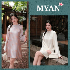 Đầm lụa DIỆP CÚC váy lụa dáng ngắn tay loe tiểu thư thanh lịch - Áo dài Mỹ An