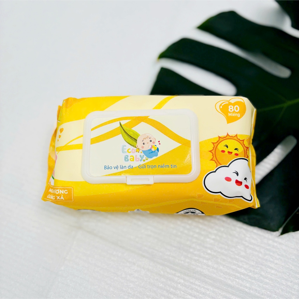 [HÀNG TRẢI NGHIỆM] Khăn Ướt EcoBaby Gừng Sả, Thành Phần Tự Nhiên, Dịu Nhẹ Cho Bé, Đa Năng |KUKM/KUCM
