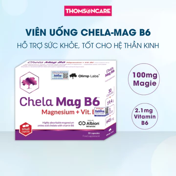 Magie B6 Chela từ magie glycinate giảm run tay chân, tê bì, chuột rút Hộp 30 viên magnesium glycinate