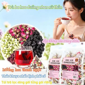 Trà ba hoa nữ thần hibiscus dâu tằm hoa hồng đóng gói riêng lẻ dưỡng nhan giảm áp lực ngăn rụng tóc