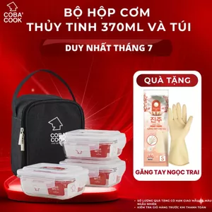 Bộ túi hộp đựng cơm thủy tinh chịu nhiệt COBA'COOK 3 hộp chữ nhật 370ml và 1 túi giữ nhiệt -CCL33BS