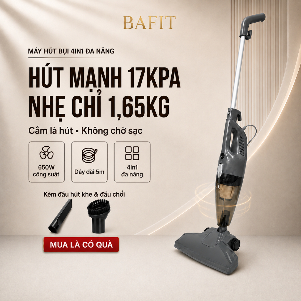 Máy Hút Bụi Cầm Tay 4in1 HB002 650W Lực Hút Khủng 17kPa Trọng Lượng Siêu Nhẹ 1,65kg 3 Đầu Hút