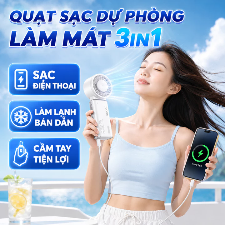 Quạt mini sạc điện, quạt cầm tay đa năng, quạt làm mát không khí, quạt phun sương mini, quạt để bàn mini