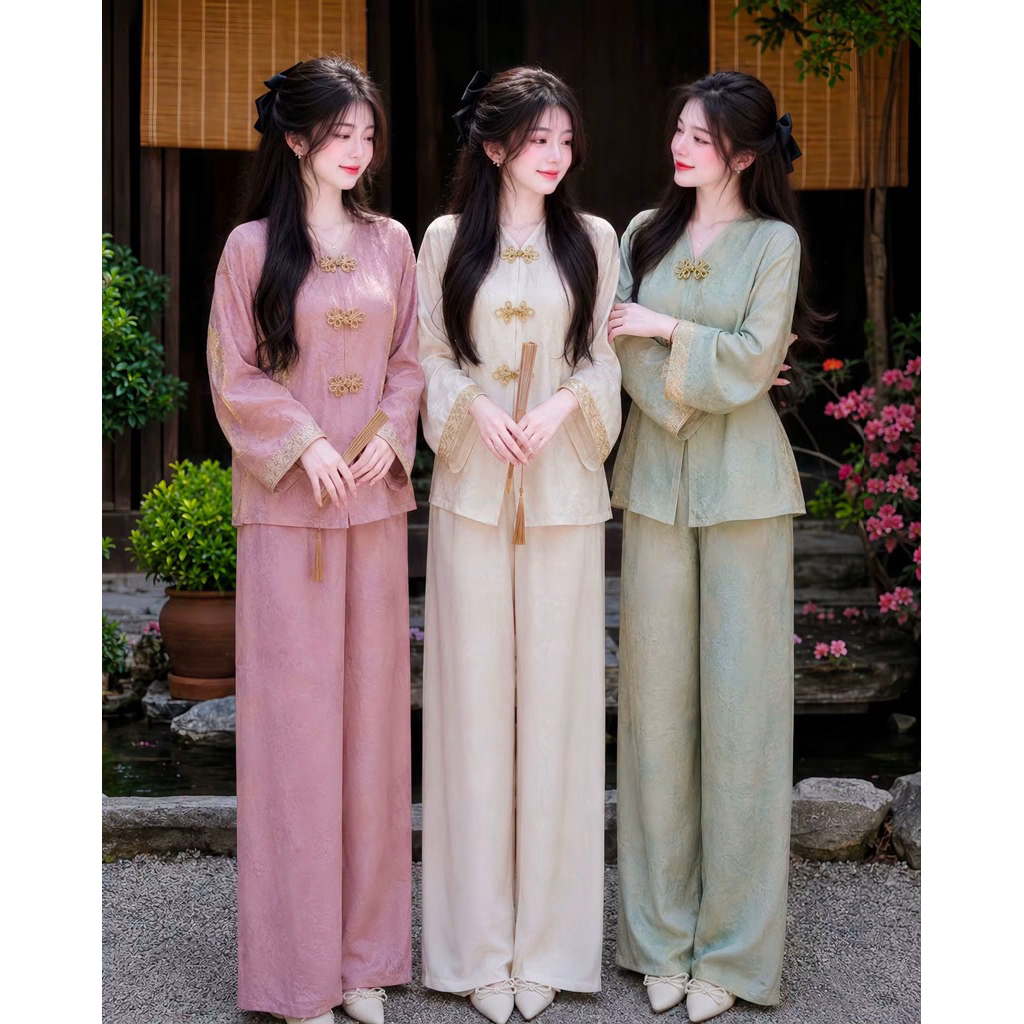 Áo Lam Đi Chùa Kiểu  Bà ba Tay Dài Cách Điệu Vải TenCy Ánh Kim, , Đủ Size,Màu