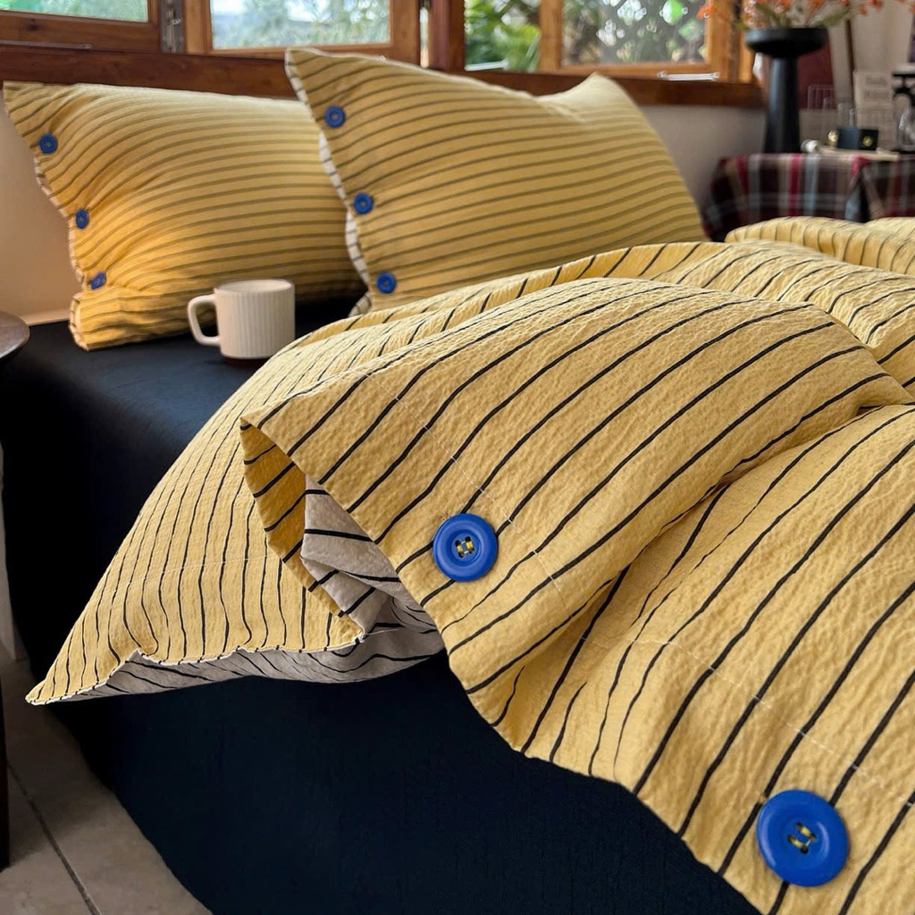 Bộ chăn ga gối cotton đũi khuy cao cấp – sét 4 món chất đũi mền minh thoáng mát vỏ chăn lồng được ruột