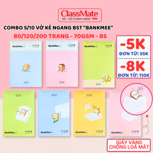 Combo 5/10 Vở Kẻ Ngang Classmate Bankmee 80/120/200Trang B5 70gsm, Giấy Vàng Chống Mỏi Mắt, Ghi Chép, Viết Bài Tiện Lợi