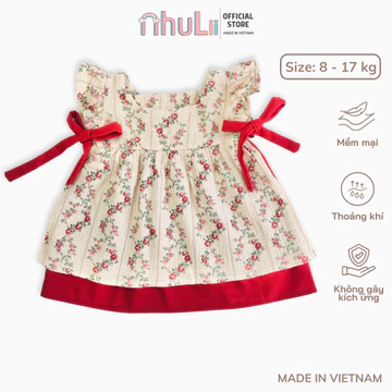 Váy hoa nhí bé gái NHULII váy xô muslin chân váy linen tay cánh tiên buộc nơ sườn 8-17kg NI031