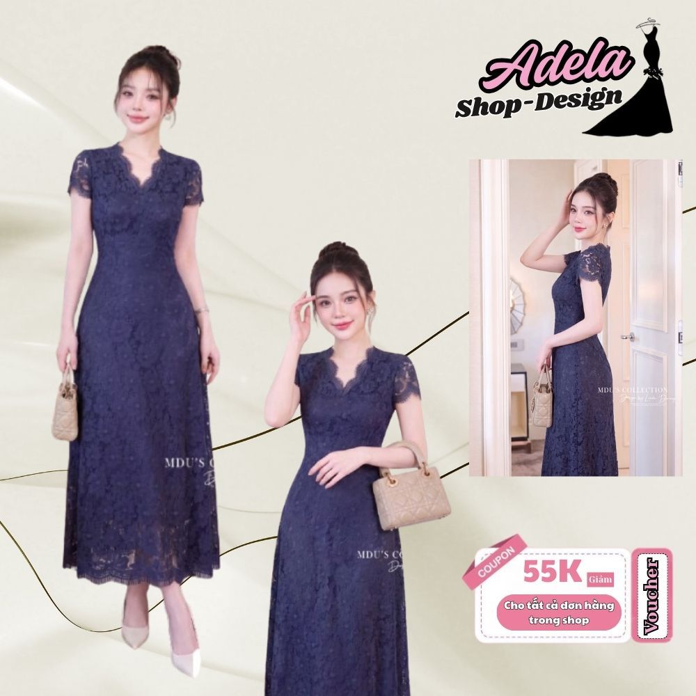 Váy Thiết Kế ADELA DESIGN Ren Hoa Nổi Cổ V Dáng Ôm MDU6399