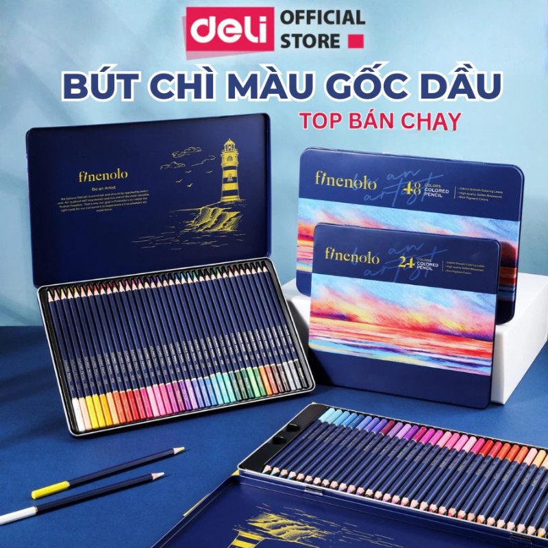 [TẶNG LƯỢNG DẦU] Bút Chì Màu Gốc Dầu/Gốc Nước Hộp Thiếc Chuyên Nghiệp Deli-24/36/48/72 Màu Thiết Kế Tặng Lượng Dầu