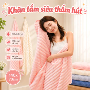 Khăn Tắm Microfiber Siêu Thấm Hút Dạng Sóng Nước Mềm Mại, Dày Dặn, Không Rụng Lông