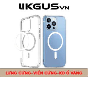 Ốp Trong Suốt Không Ố Vàng Chính Hãng LIKGUSVN Cho IP 11->17Promax - Lưng Cứng,Viền Cứng-Sạc Không Dây